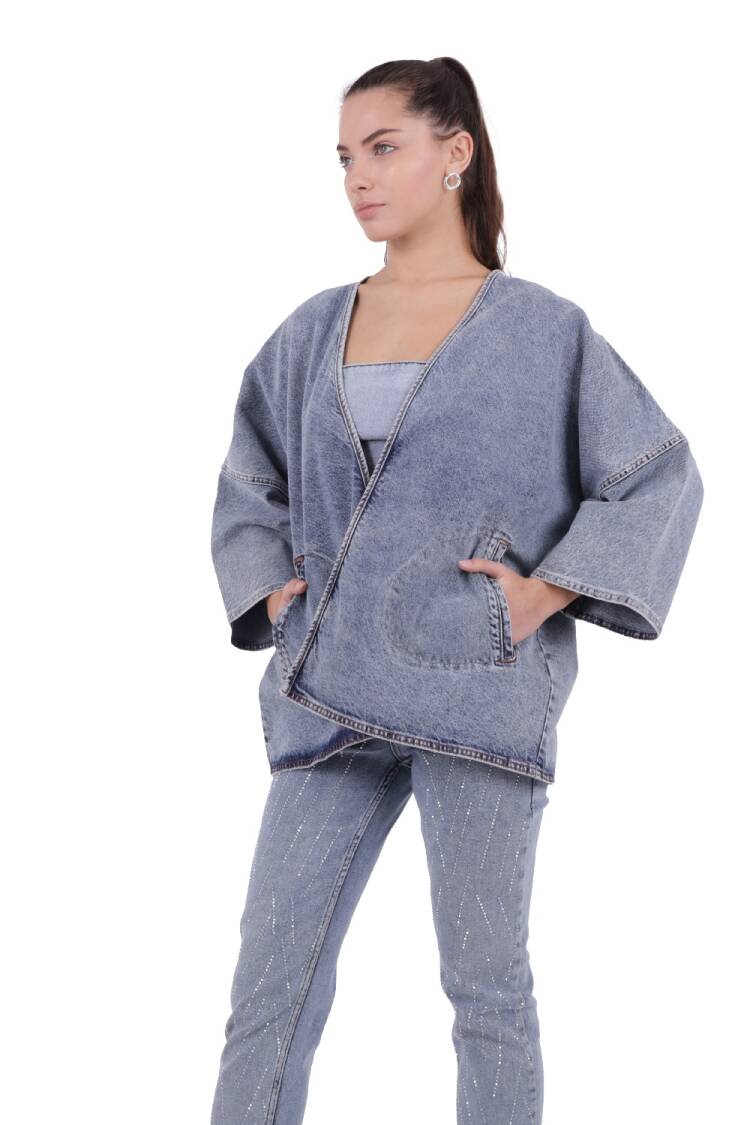 Denim Kimono - Light Blue - XLove - Globality Store - Women Clothes Wholesale Turkey