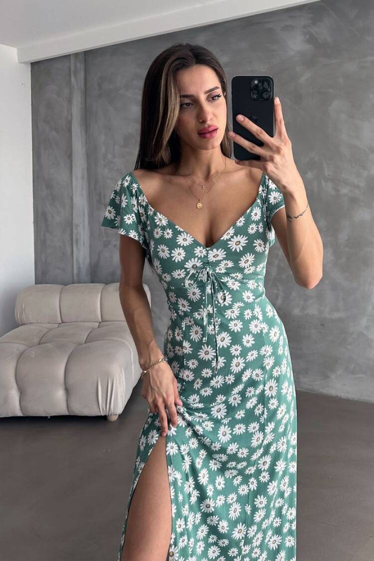 Çağla D 2714 Floral Printed Dress - Topshow - Globality Store - Women Clothes Wholesale Turkey