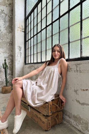 Salopet Model Dress Linen - Natur - Cream Rouge - Globality Store - Women Clothes Wholesale Turkey