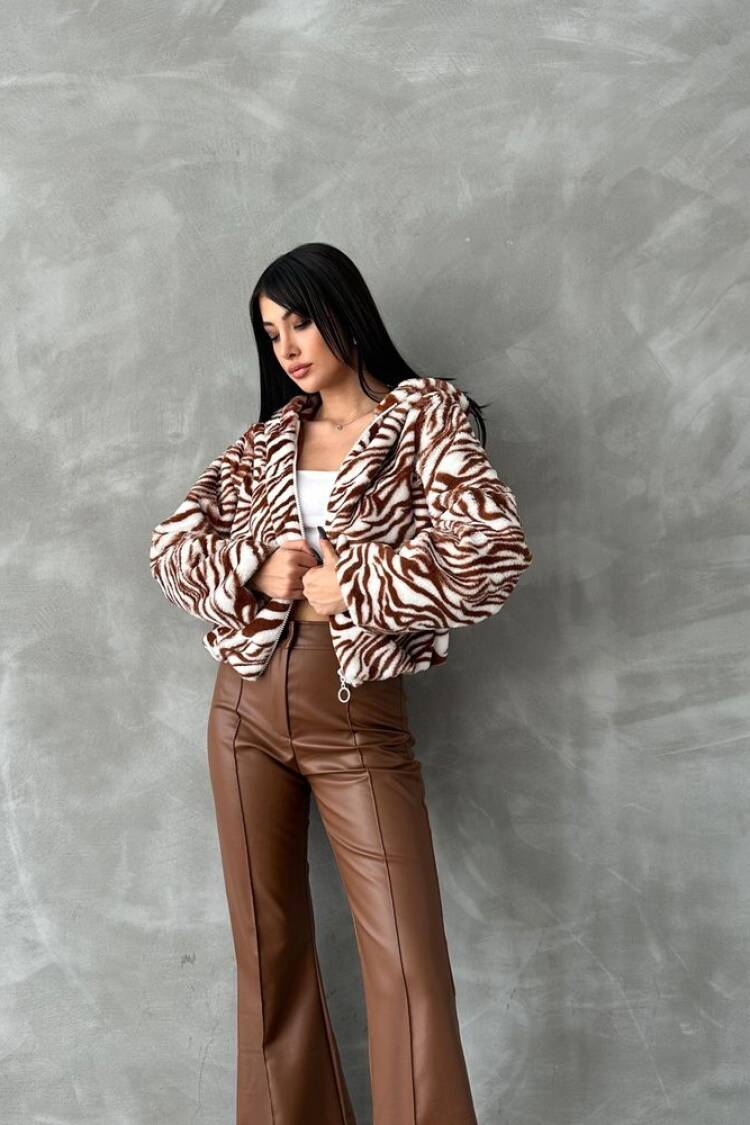 Zebra Printed Plush Coat - Ecru &