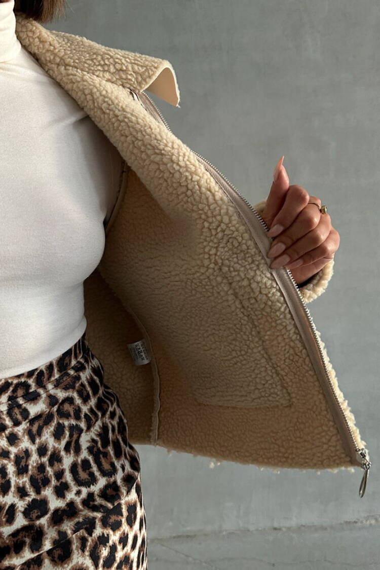 Laminated Leather Zippered Coat - Light