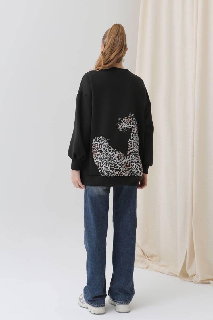 Women's Back Leopard Detail Sweatshirt