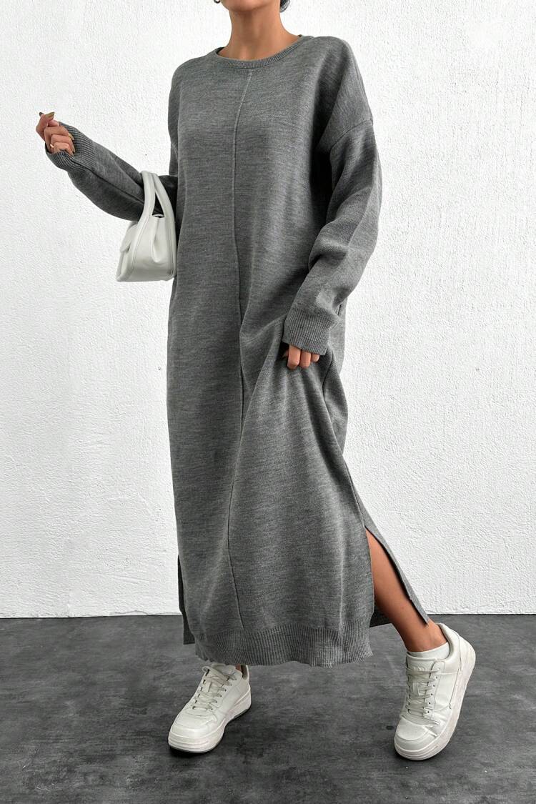 Myf10158 - Knitted Stitched Dress - Gray - My Fashion - Globality Store - Women Clothes Wholesale Turkey