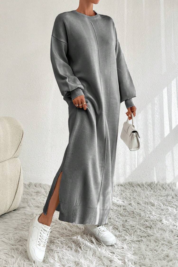Myf10158 - Knitted Stitched Dress - Gray