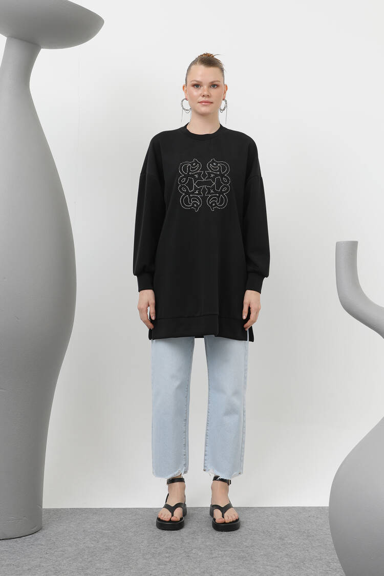 Women's Front Glued Stone Detailed Tunic