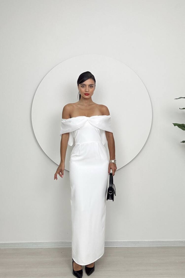 Strapless Chiffon Garnished Atlas Glop Dress