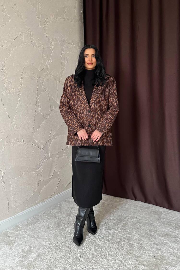 Fur Collar Patterned Jacket - Leopard