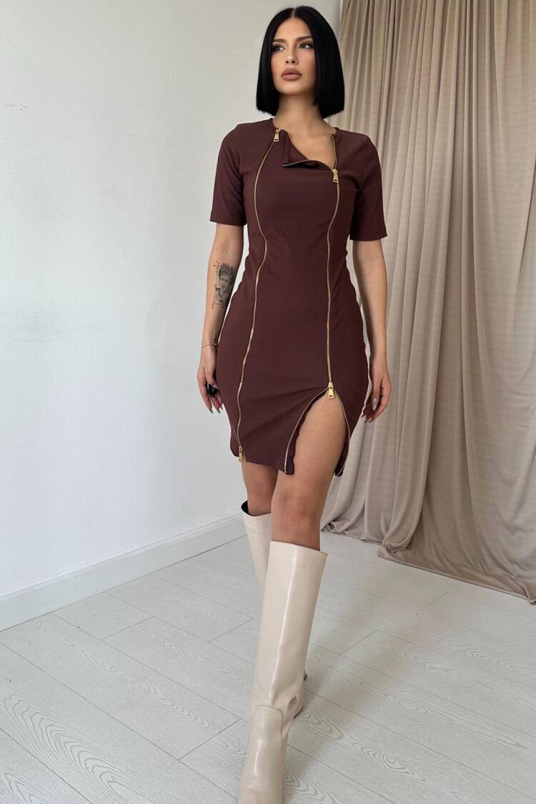 Zippered Ottoman Dress - Elisa - Globality Store - Women Clothes Wholesale Turkey