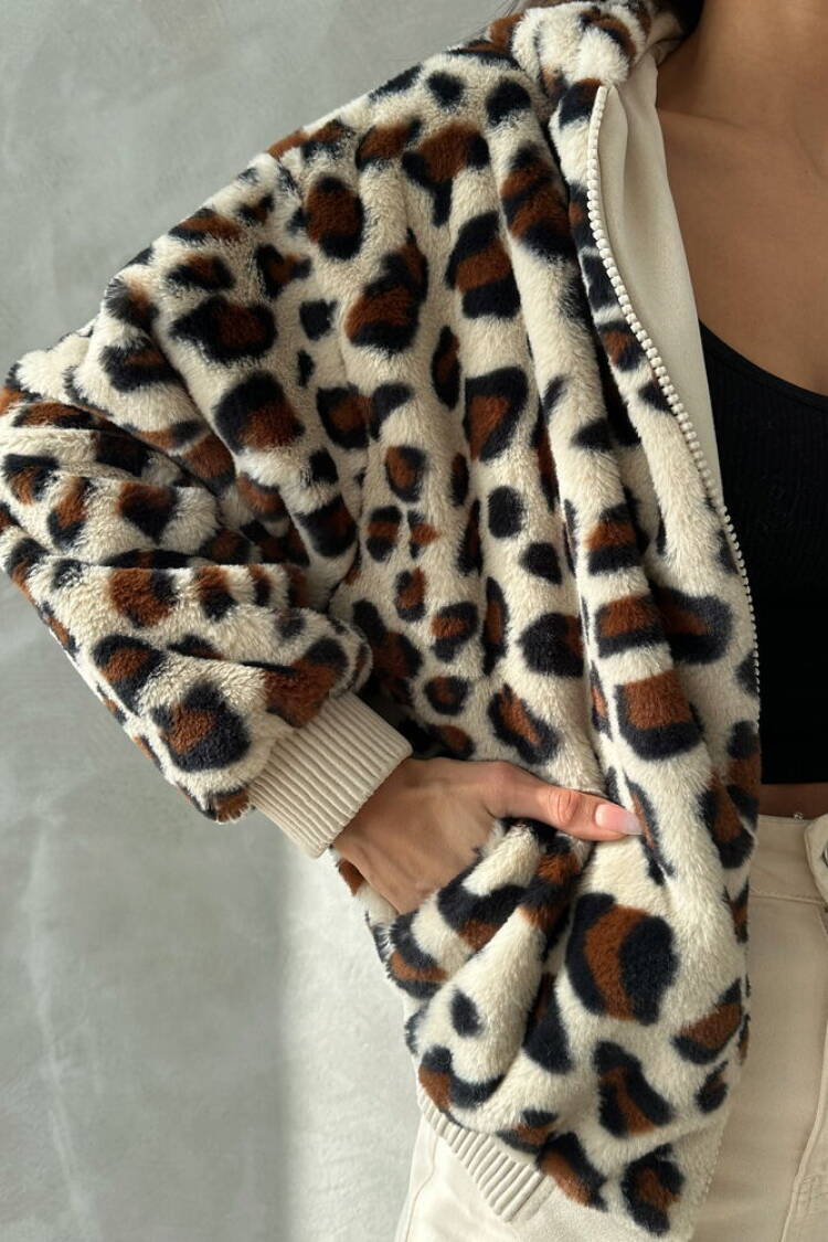 Leopard Look Plush Coat - Light