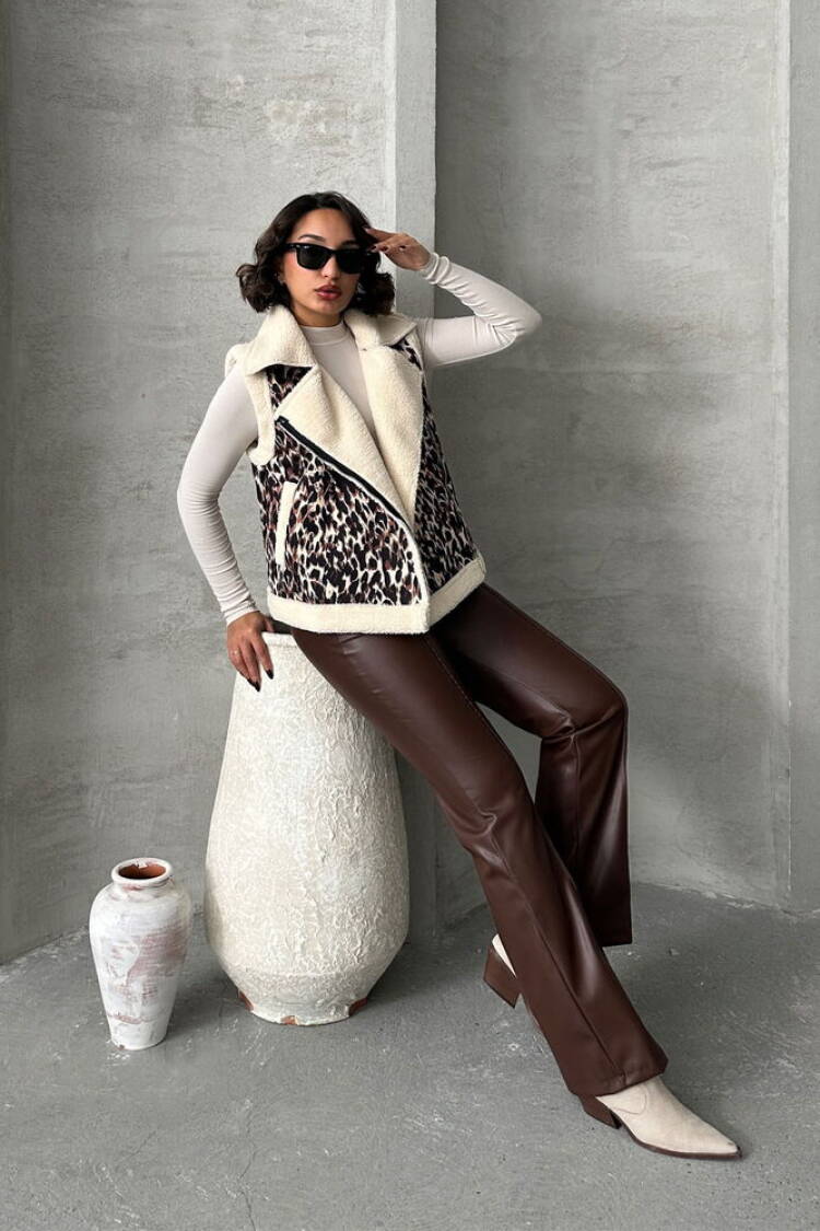 Leopard Print Plush Vest - Topshow - Globality Store - Women Clothes Wholesale Turkey