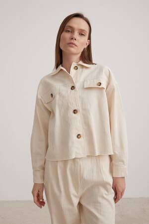 Chain Detail Women's Jacket - Beige - Levure - Globality Store - Women Clothes Wholesale Turkey
