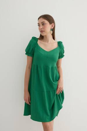 Watermelon Sleeve Detailed Short Dress - Levure - Globality Store - Women Clothes Wholesale Turkey