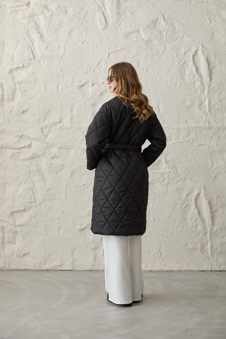 Faux Fur Collar Buttoned Quilted Coat
