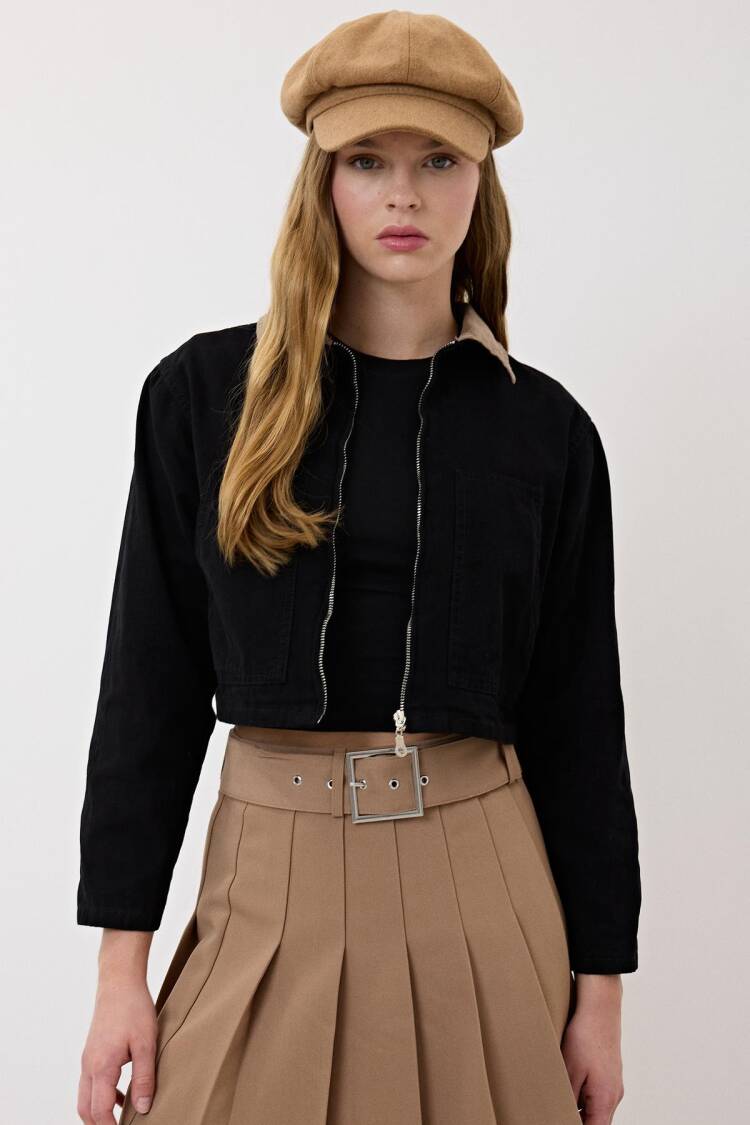 Women's Collar Garni Detailed Zippered Coat