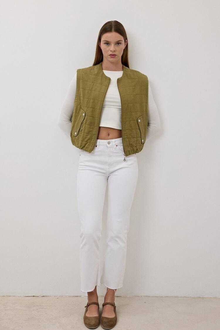 Women's Snap Detail Zipper Patterned Vest