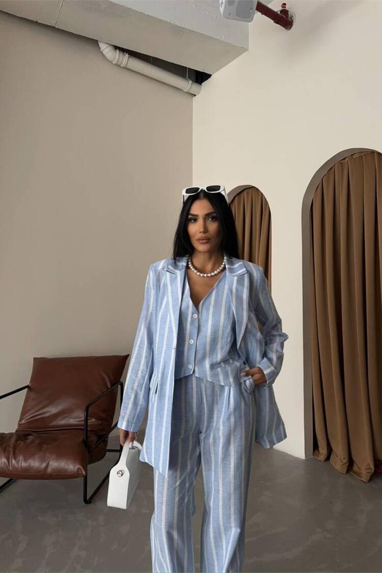 Striped Linen Jacket - Ello - Globality Store - Women Clothes Wholesale Turkey