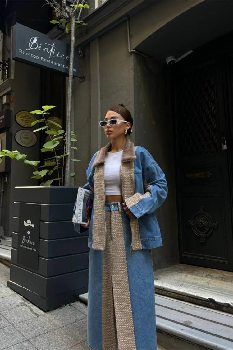 Plush Collar Detail Denim Jacket