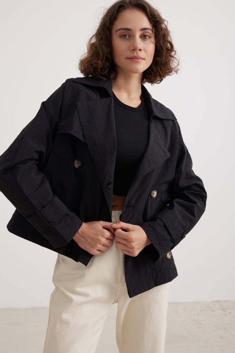 Women's Short Trench Coat - Levure - Globality Store - Women Clothes Wholesale Turkey