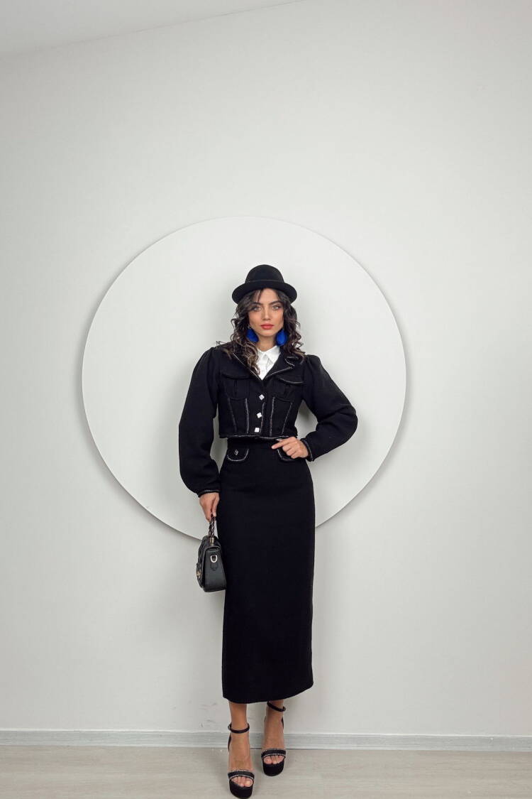 Skirt Slit Suit - Black