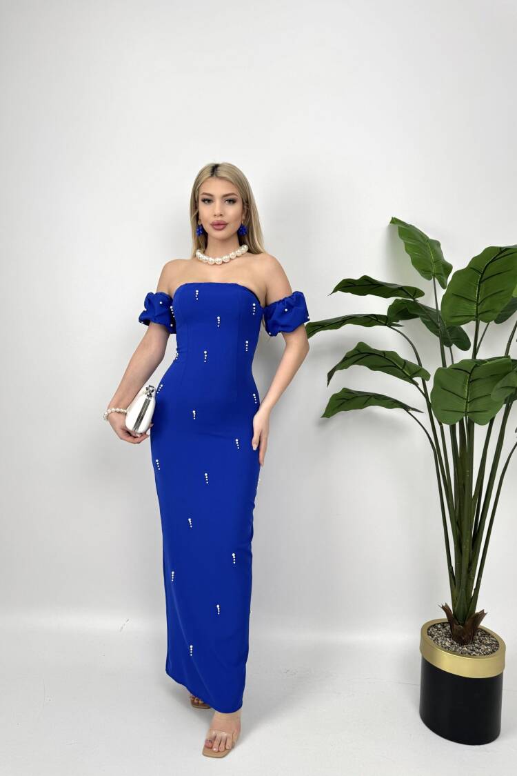 Front Pearl Detail Design Dress - Saks - Miss Janell - Globality Store - Women Clothes Wholesale Turkey