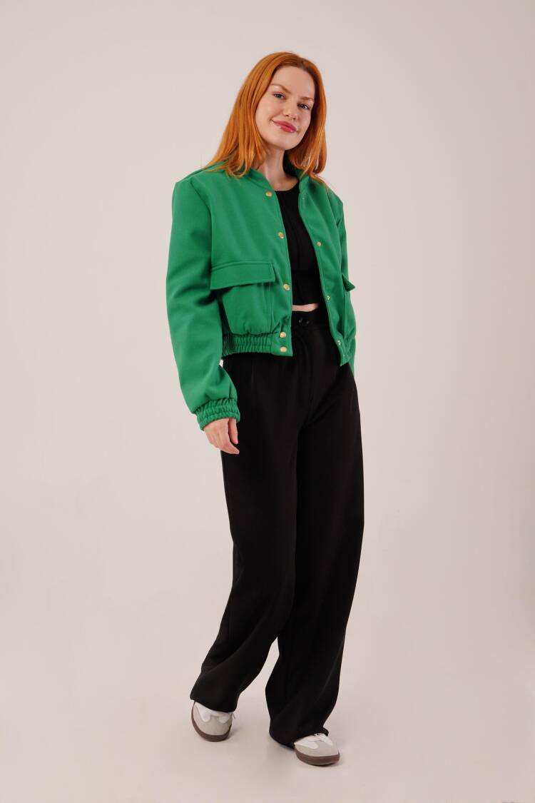 Gold Buttoned Cashmere WholesaleBomber Jacket