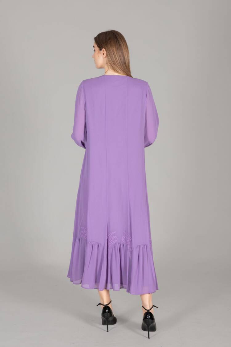 Round Neck Multi Chiffon Embroidered Dress