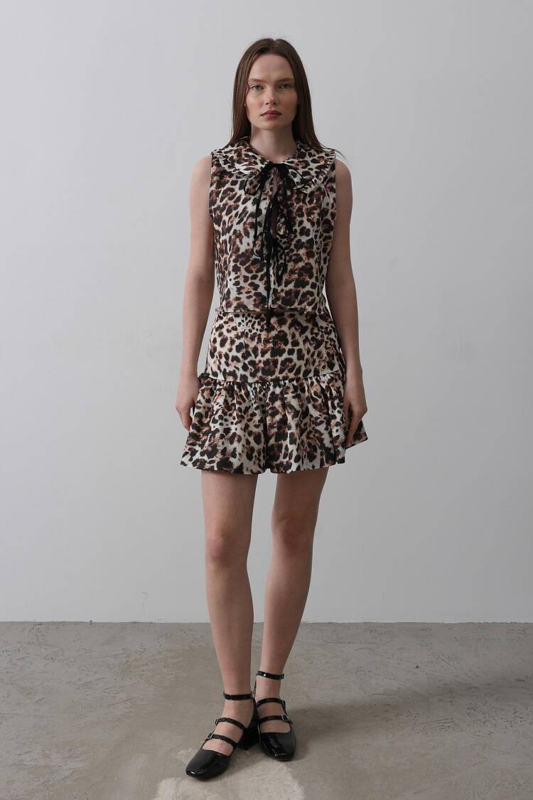 Leopard Print Mini Skirt - Multicolor