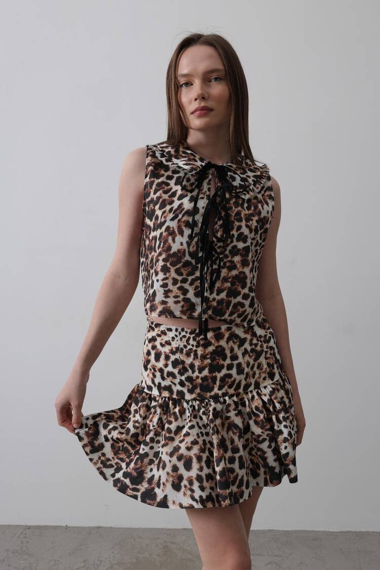 Leopard Print Mini Skirt - Multicolor