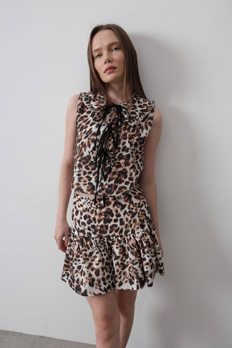 Leopard Print Mini Skirt - Multicolor