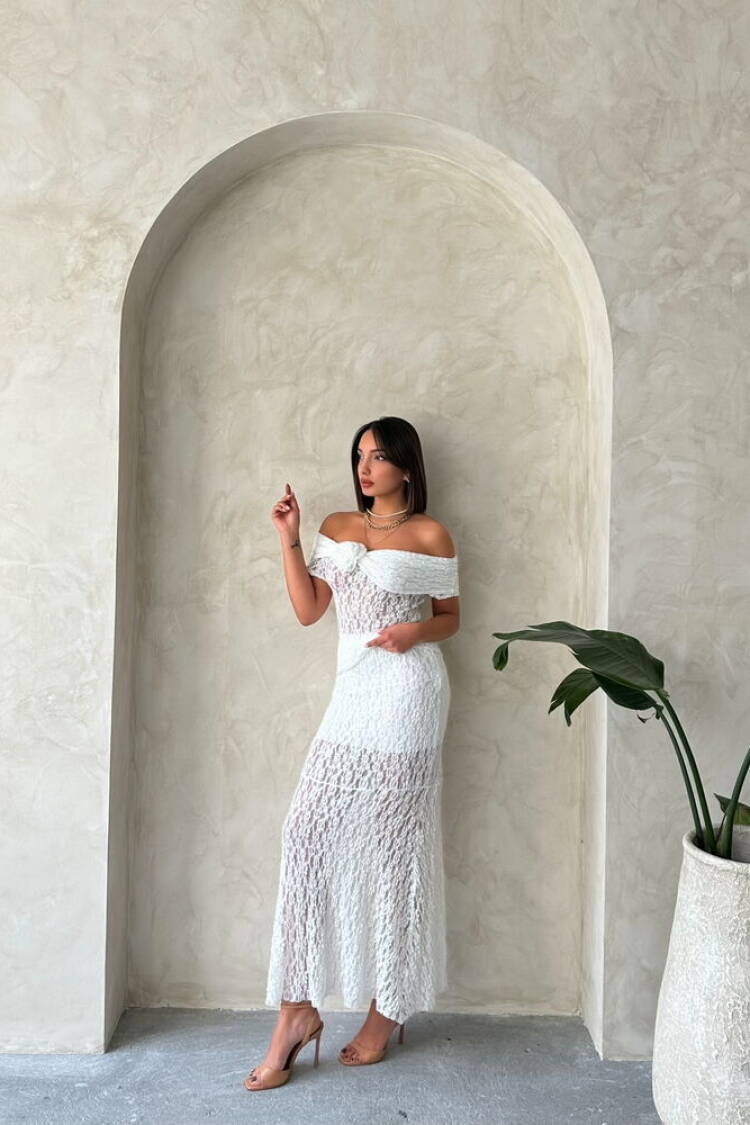 Rose Detailed Lace Wholesale Evening Dress Blouse-| Topshow