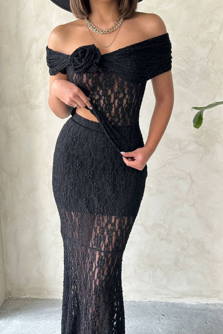 Rose Detailed Lace Wholesale Evening Dress Blouse-| Topshow
