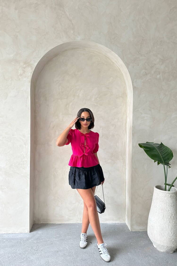 Front Tie Poplin Wholesale Blouse