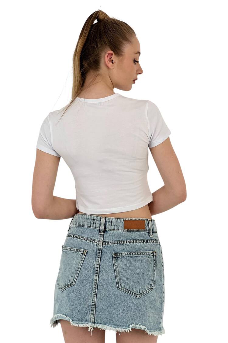 Short Sleeve Summer White Crop T-Shirt With Stones