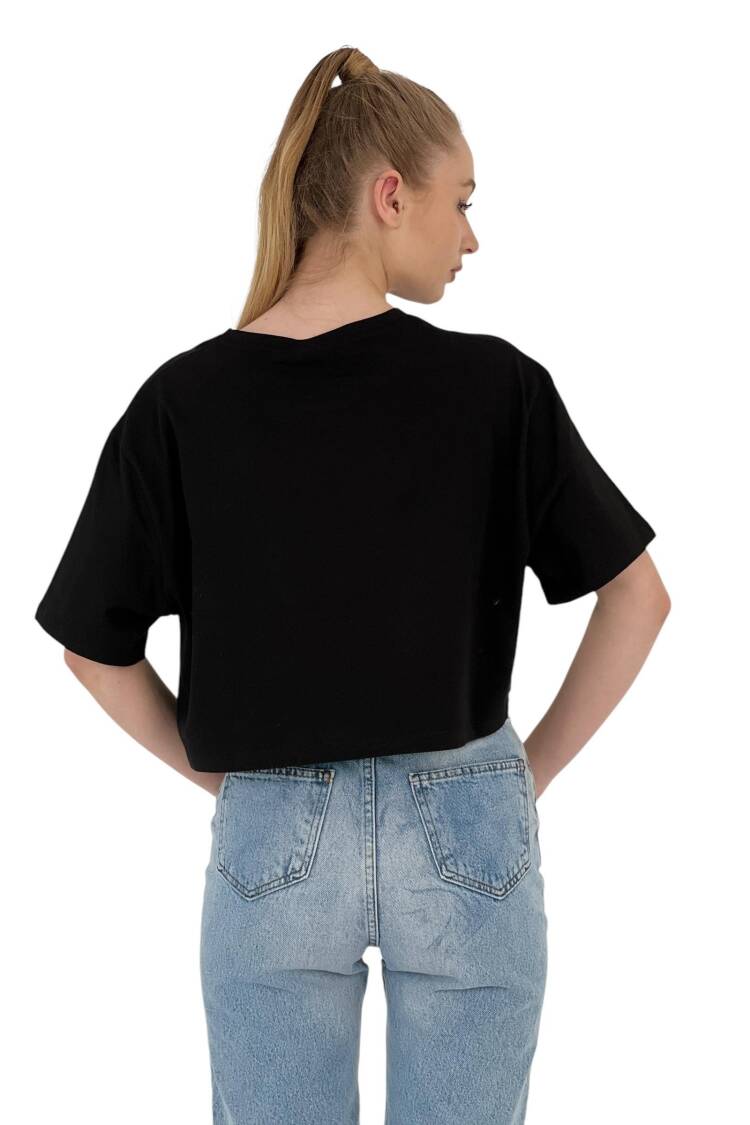 Oversize Printed Short Sleeve White Crop T Shirt