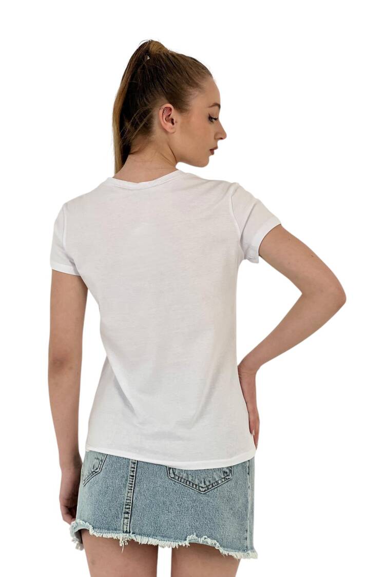 Queen Stone Short Sleeve Summer Skinny White T-Shirt