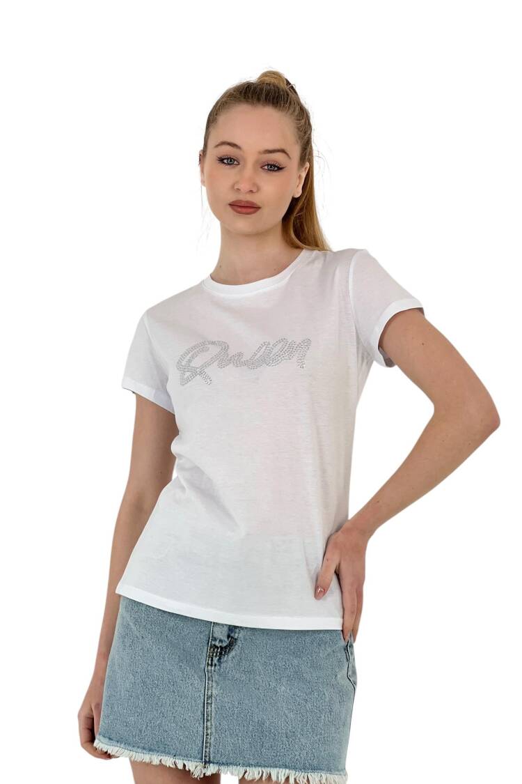 Queen Stone Short Sleeve Summer Skinny White T-Shirt