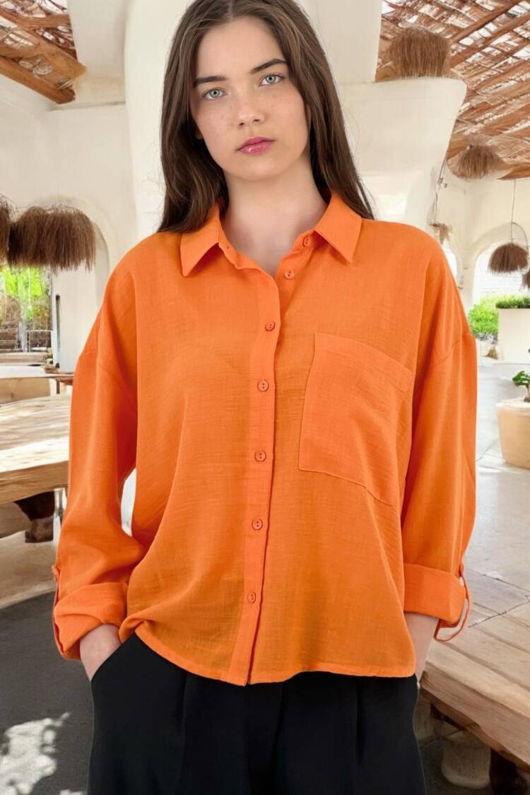 Oversize Linen Shirt - MISS POEM - Globality Store - Women Clothes Wholesale Turkey