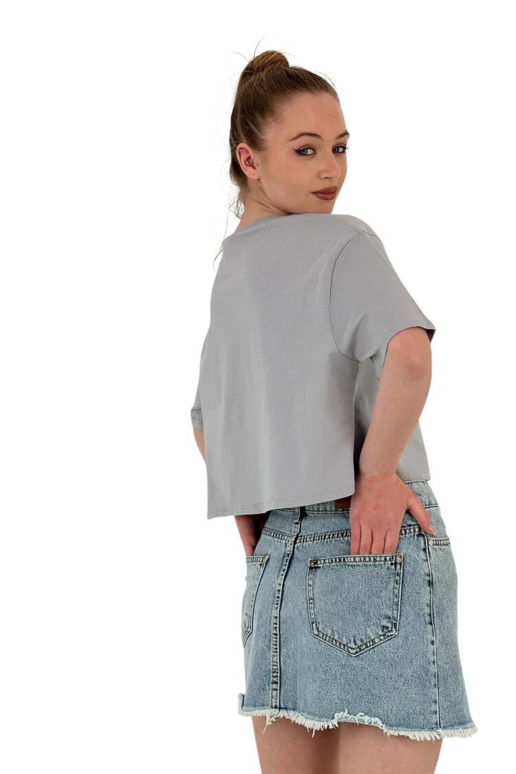 Oversize Floral Print Short White Crop T Shirt