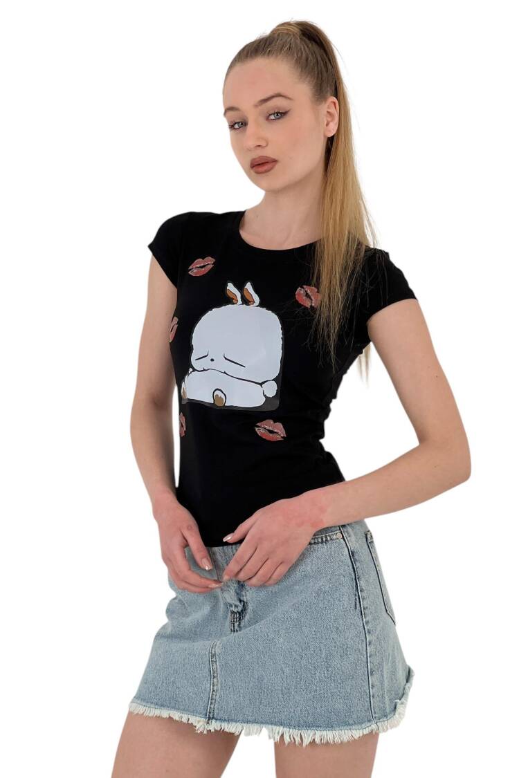 Rabbit Printed Short Sleeve SkinnyT-Shirt