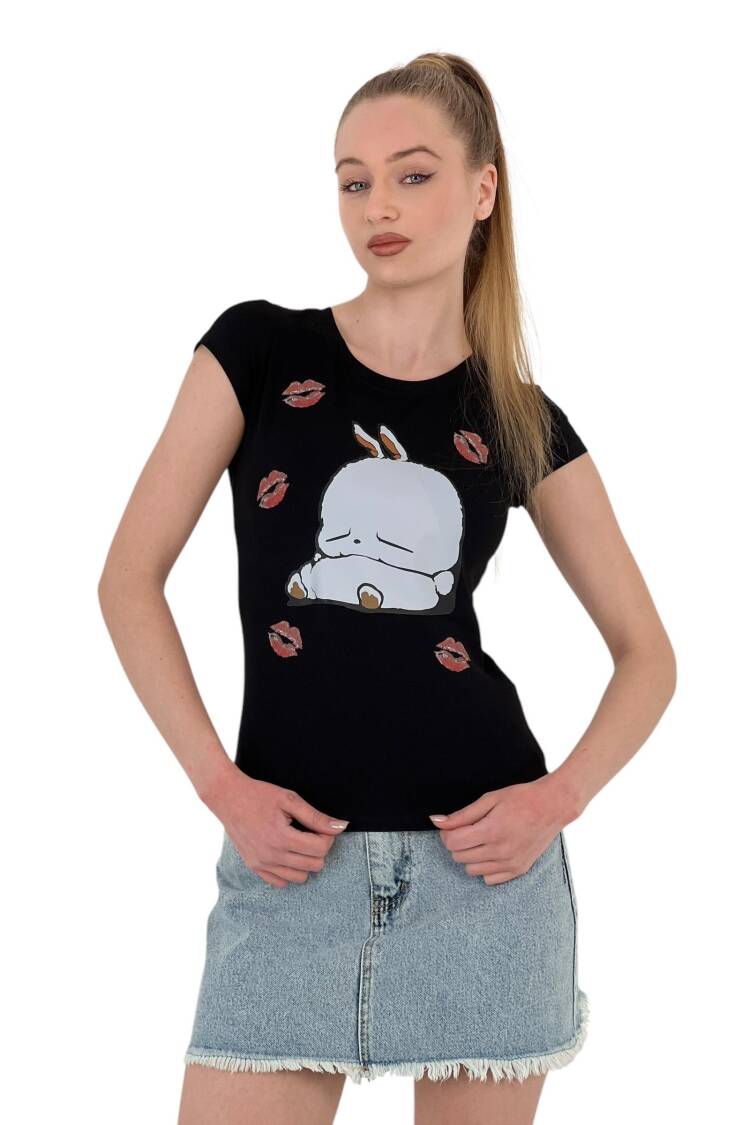 Rabbit Printed Short Sleeve SkinnyT-Shirt