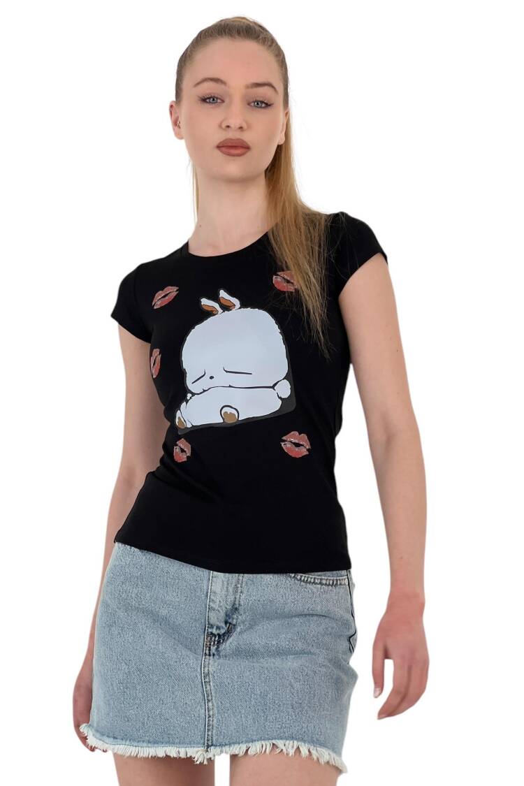 Rabbit Printed Short Sleeve SkinnyT-Shirt