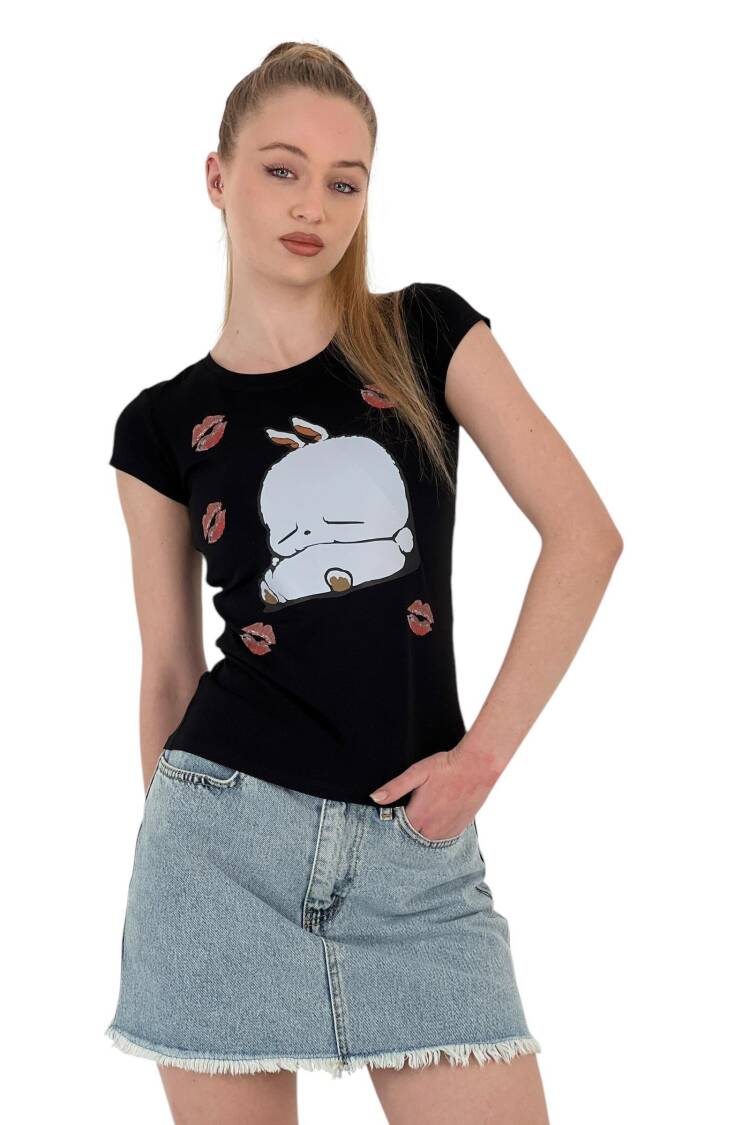 Rabbit Printed Short Sleeve SkinnyT-Shirt