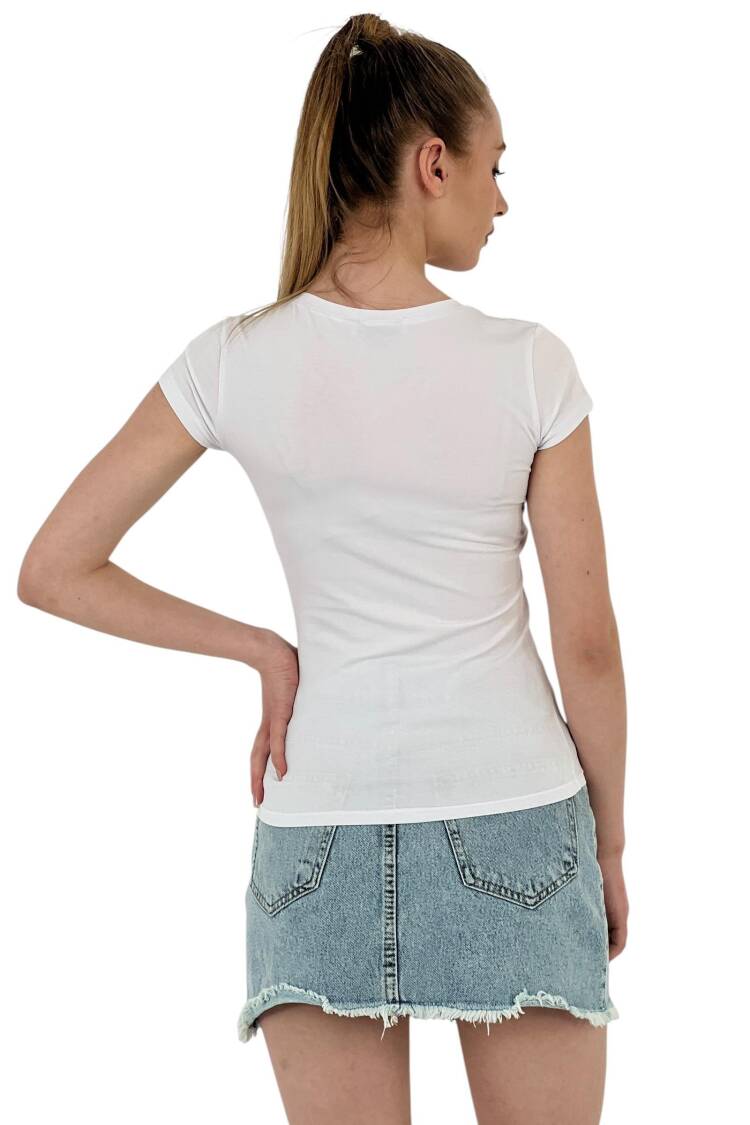 Rabbit Printed Short Sleeve Skinny Black T-Shirt