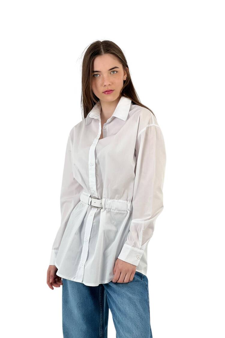 Detailed White Oversize Shirt