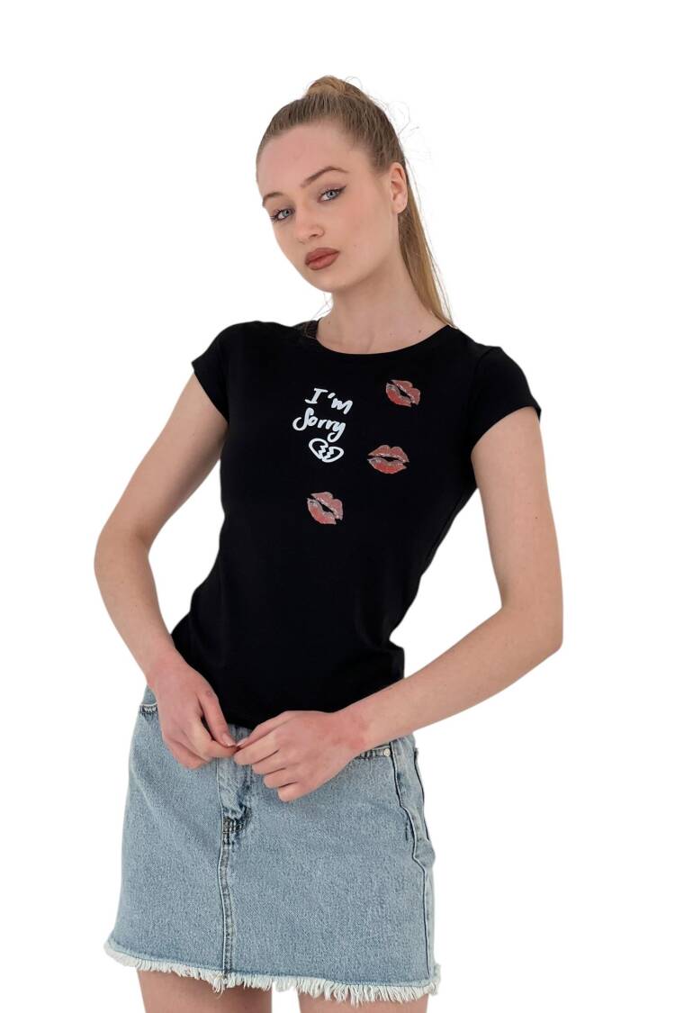 Kiss Printed Short Sleeve Skinny White T-Shirt