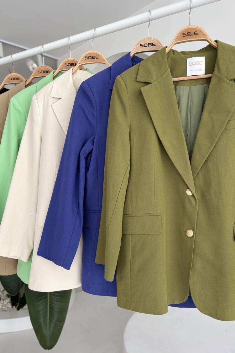 Gold Buttoned Blazer Jacket -Green