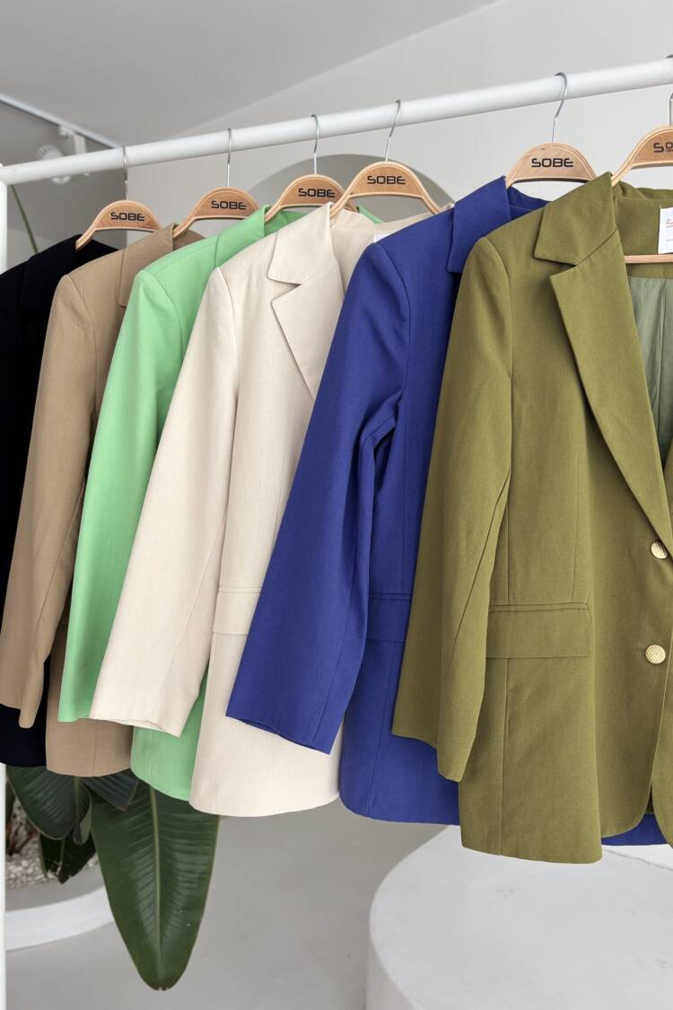 Gold Buttoned Blazer Jacket -Green