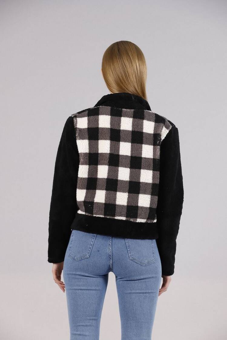 Black Checkerboard Fleece Snap Jacket