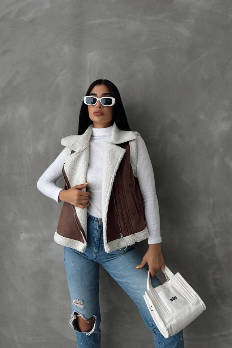 TanSuede Fur Collar Vest