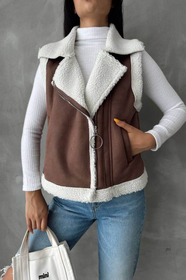 TanSuede Fur Collar Vest